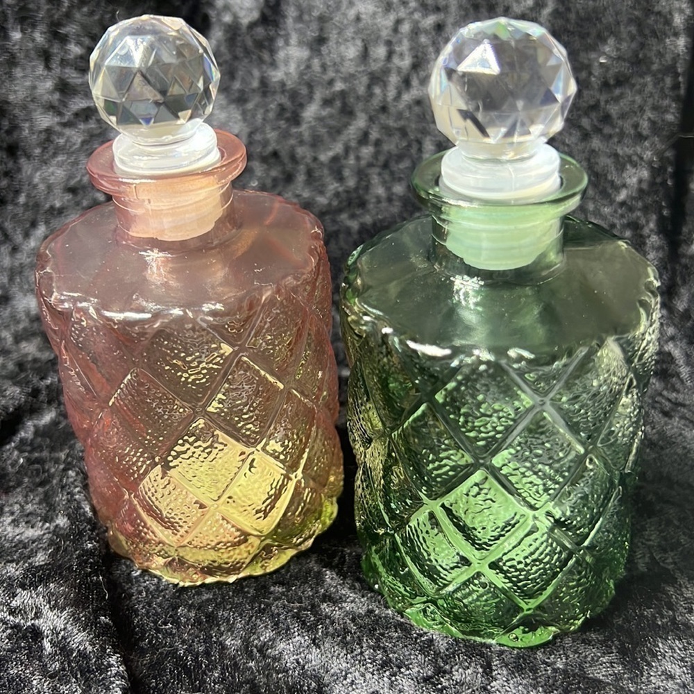 Pink and Green decanter bottles